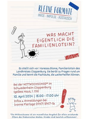 Flyer zur nächsten Mittwochsoase. 